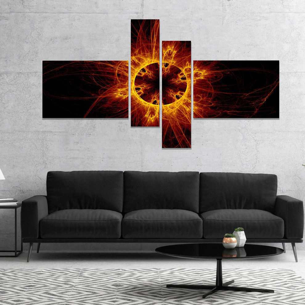 Solar Eclipse Digital Illustration, Abstract Wall Art Canvas, 60"x32", 4 panels