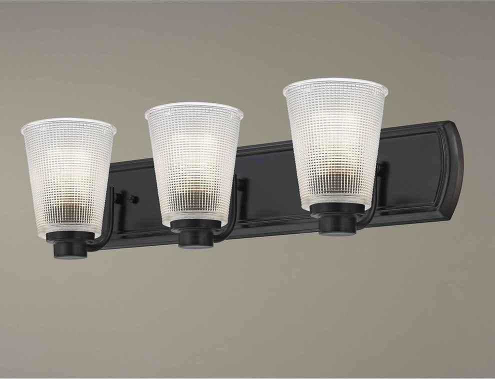 3-Light Bath Bar with Clear Prismatic Glass in Bronze Finish