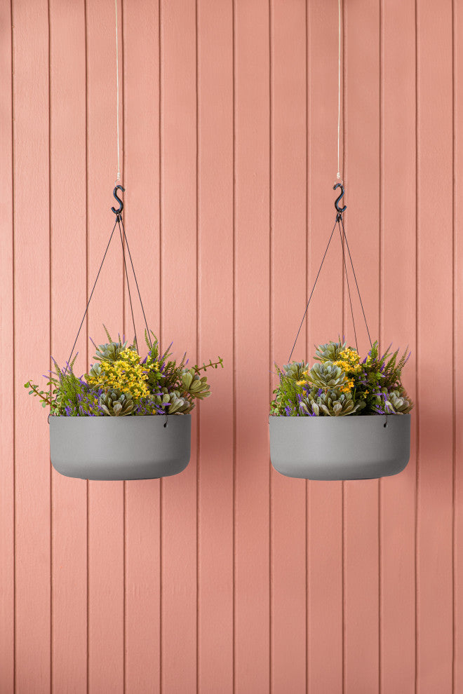 Pure Series Hanging Kona Bowl 14" Planter, Gray, 2 Pack