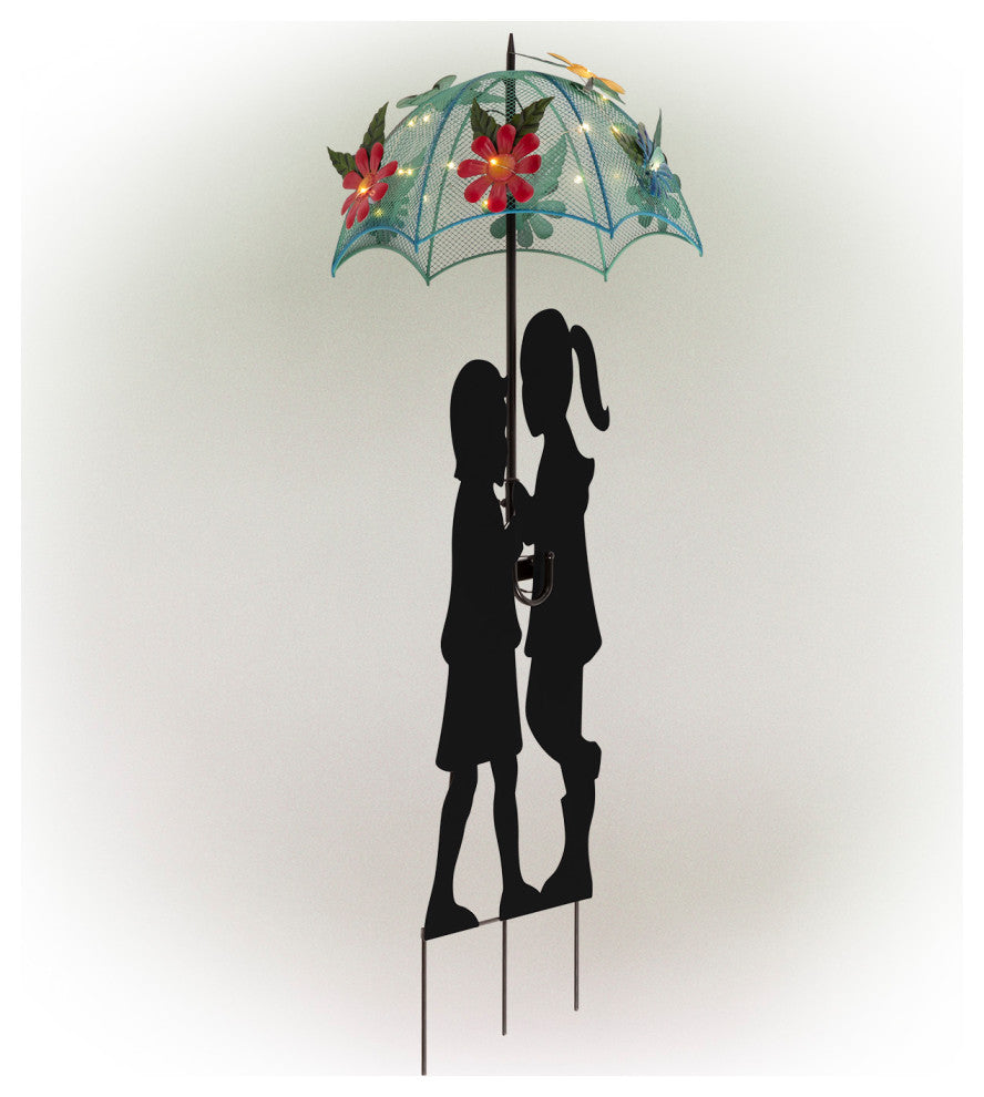 Alpine Solar Boy and Girl With Umbrella Decor and Stake, 39"Tall