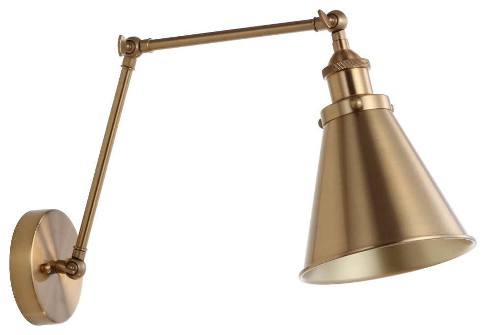 Rover Adjustable Classic Glam Arm Metal LED Wall Sconce, Brass Gold, Width: 30"