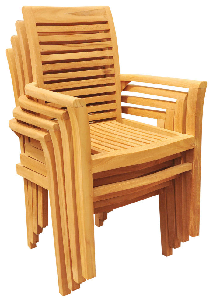 13-Piece Teak Dining Set 122" XL Rectangle Table, 12 Mas Stacking Arm Chairs