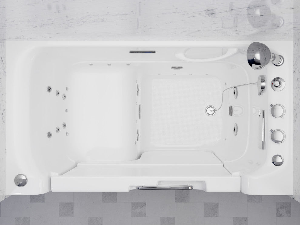 Left Drain Fully Loaded Walk-in Bathtub With Air and Water Jets, 2953 Right Drain Wheelchair