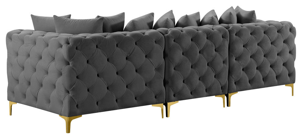Tremblay Velvet Upholstered 3-Piece Modular Sofa, Grey