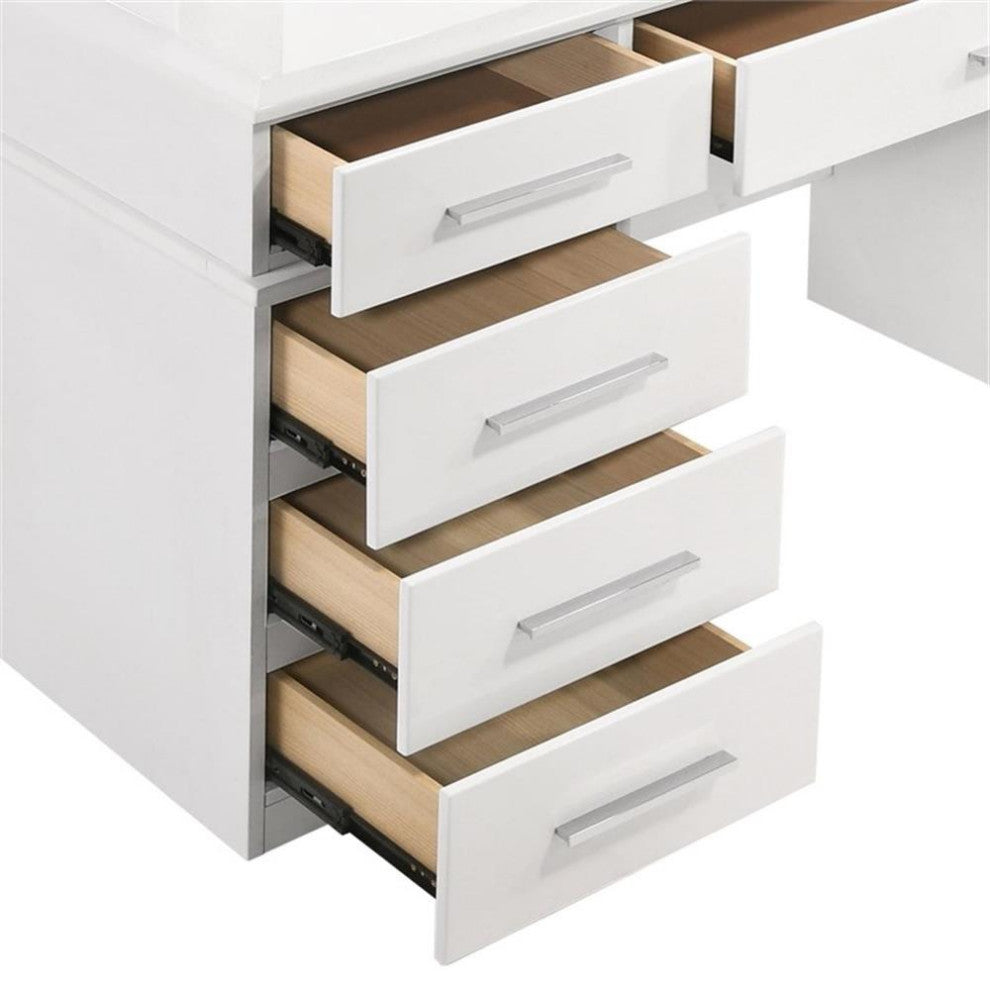 Coaster Felicity 9-drawer Wood Vanity Desk with Lighted Mirror Glossy White
