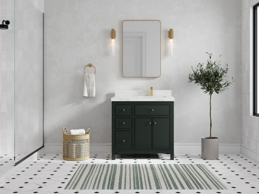 Sonoma 36 Right Offset Bath Vanity in Dark Forest Green with 2" Calacatta Nuvo