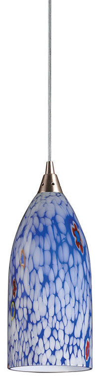 Verona 1-Light Satin Nickel Pendant, Starlight Blue Glass