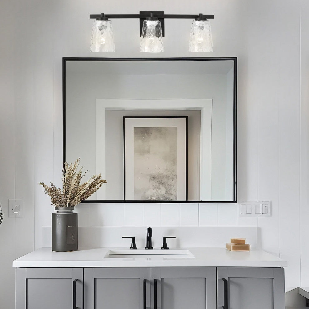 3-Light Modern Black Wall Sconce Vanity Light With Crystal Lampshade