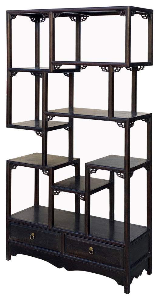 Chinese Brown Stain Treasure Display Curio Cabinet Room Divider Hcs7161
