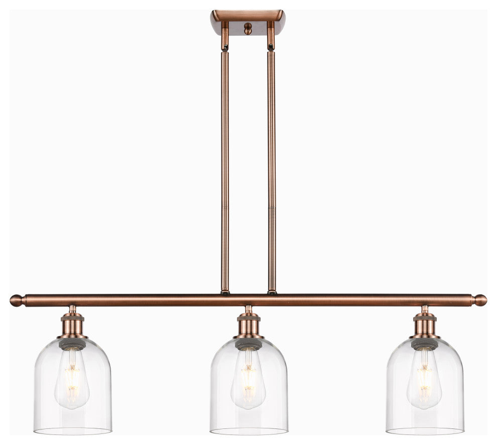 Ballston-Bella 3-Light 36" Stem Island Light, Antique Copper, Clear