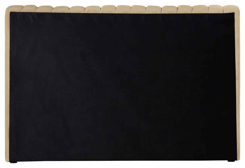 Nico Black Velvet Upholstered Bed, Camel, Twin