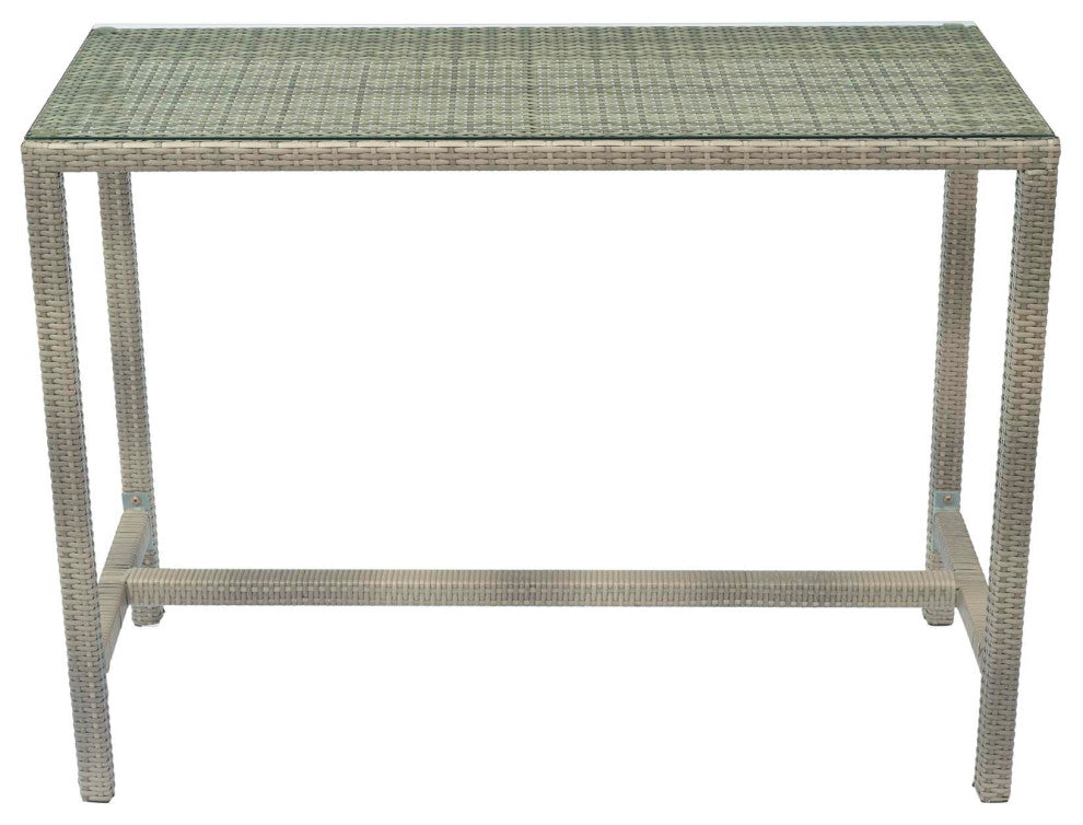 Modern Outdoor Bar Dining Chair and Table Set, Fabric Glass Rattan, Dark Gray