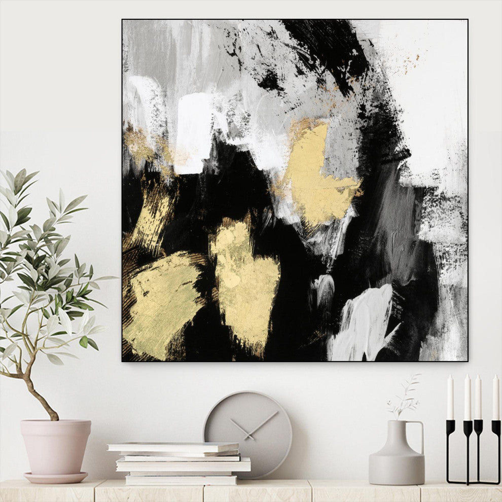 "Neutral Gold Collage I" Framed Canvas by Giant Art 30"x30"