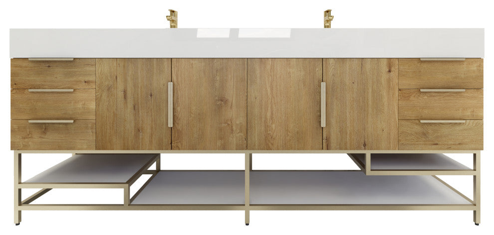 Madison 84" Free Standing Double Sink Vanity with Reinforced Acrylic Sink, Oak