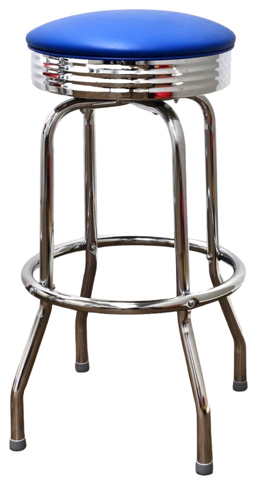Retro Home Single Ring Chrome Pan 30" Swivel Bar Stool, Blue