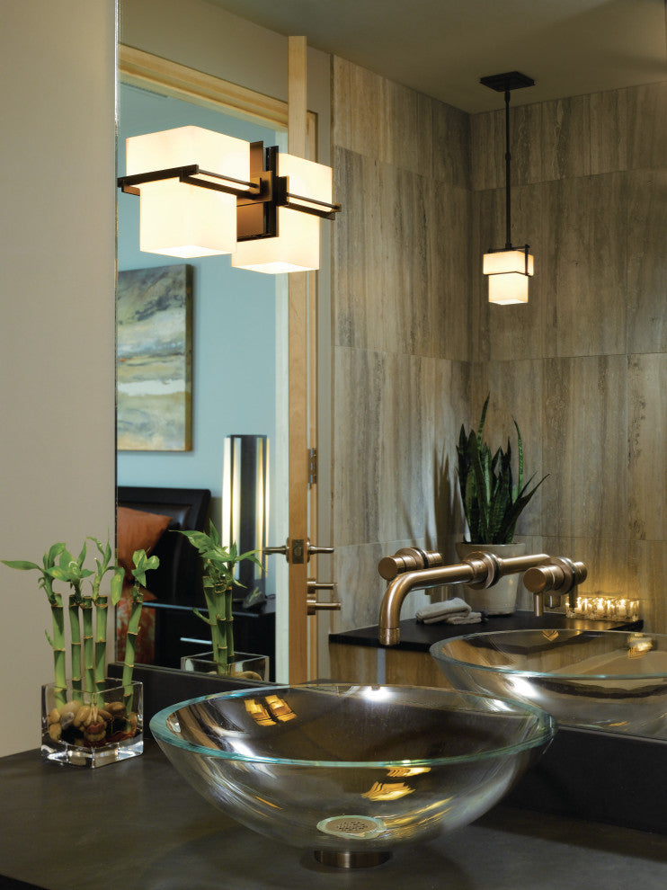 Kakomi Tall 1 Light Sconce, Dark Smoke Finish, Opal Glass