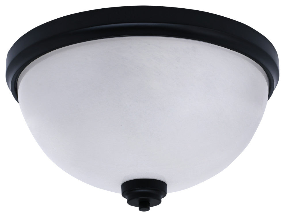 16" 3-Light Flush Mount Light, Matte Black, White Marble Glass
