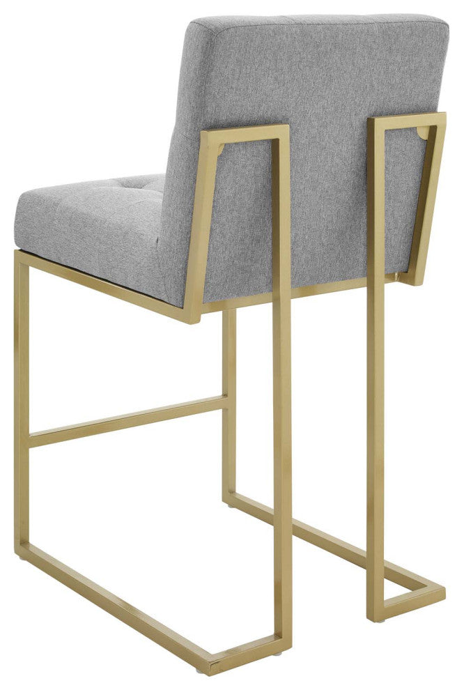 Counter Stool Chair, Fabric, Metal, Gold Gray, Modern, Bar Pub Cafe Bistro