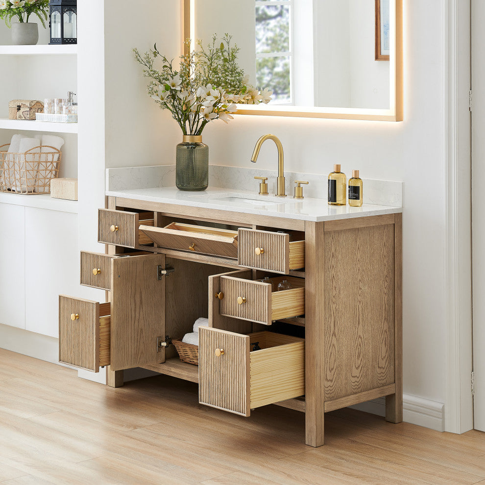 Cerrito Bathroom Vanity, Natural Oak, 48" Single, Without Mirror