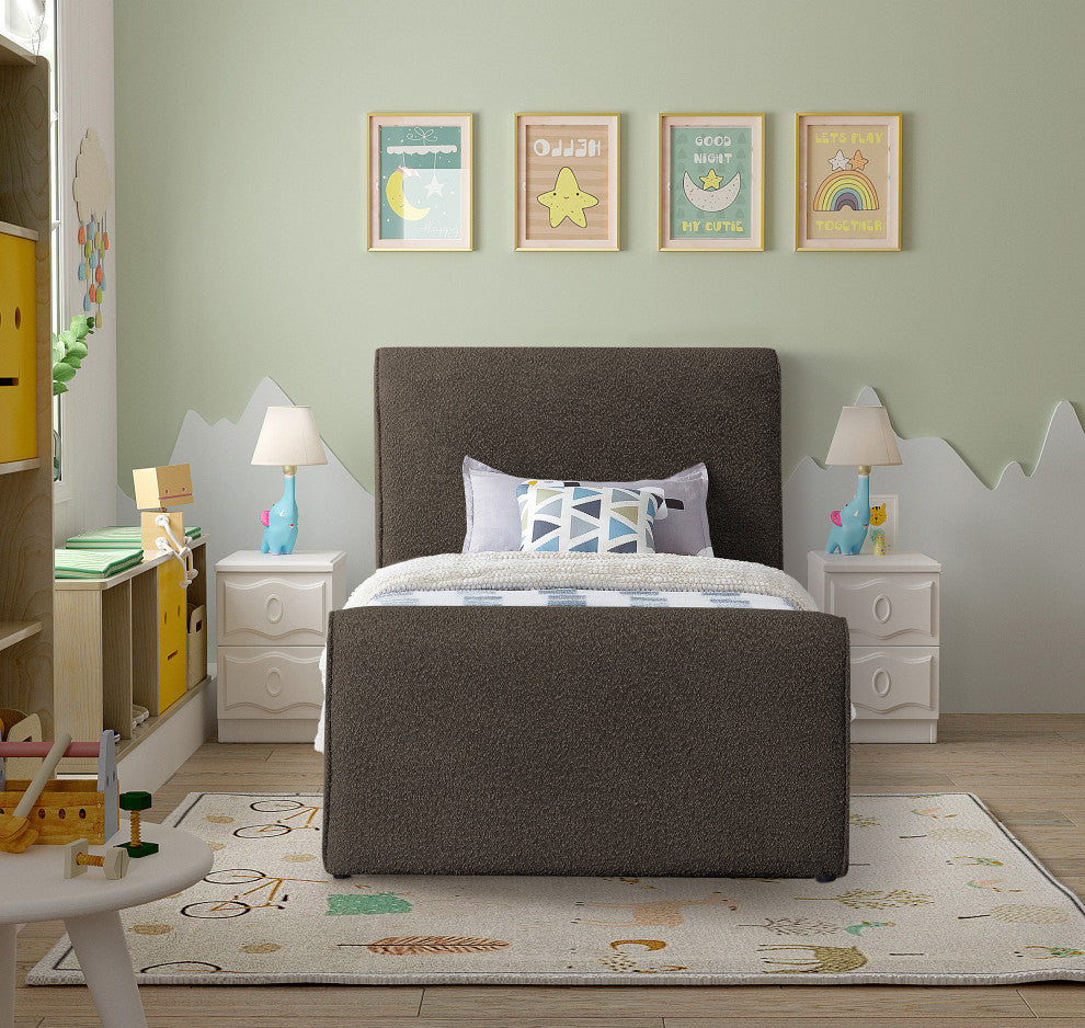 Stylus Black Boucle Fabric Full Bed, Brown, Twin