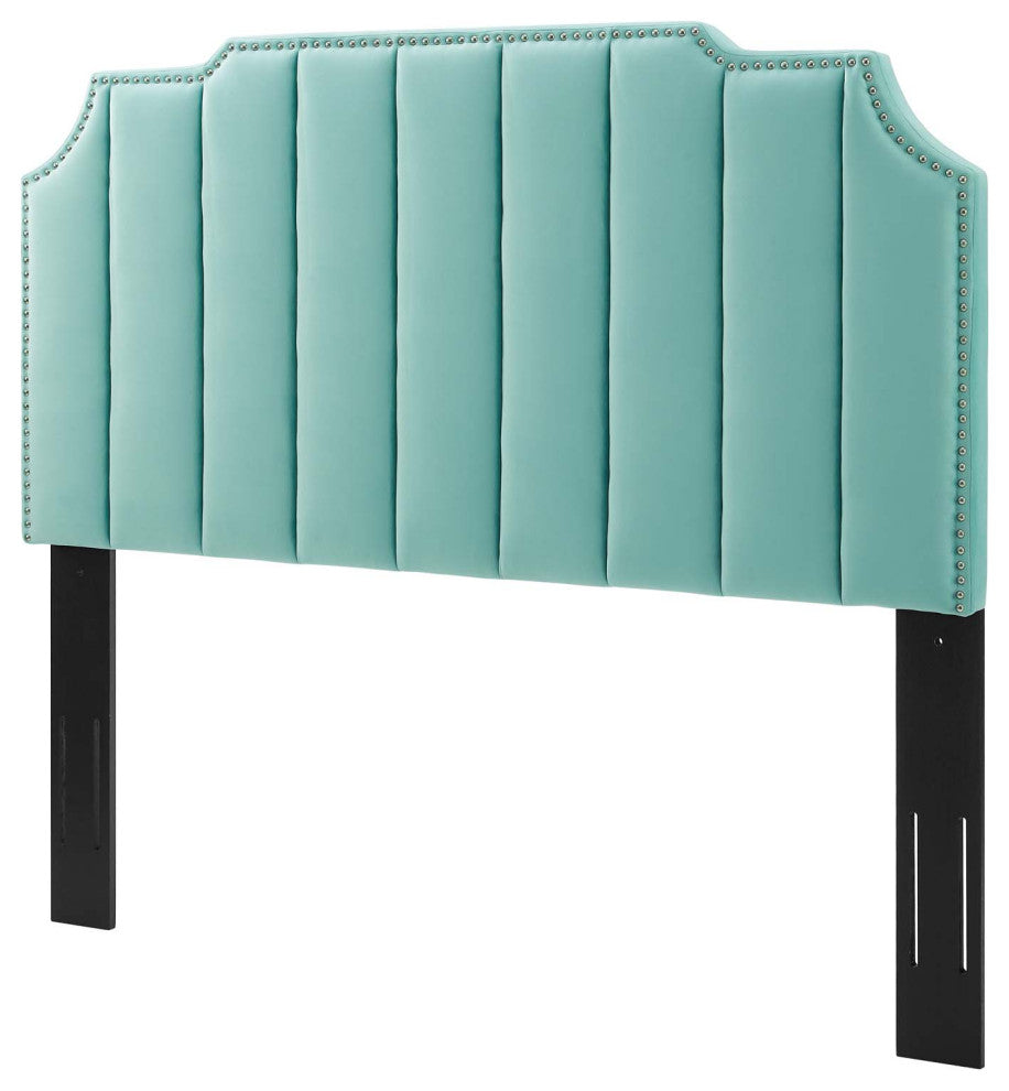 Headboard, Full Queen Size, Velvet, Blue, Modern Contemporary, Bedroom Master