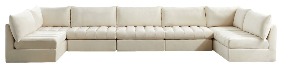 Jacob Velvet Upholstered 7-Piece U-Shaped Modular Sectional, Cream