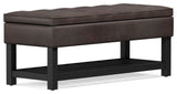 Cosmopolitan Storage Ottoman Bench With Open Bottom, Distressed Brown Faux Leather
