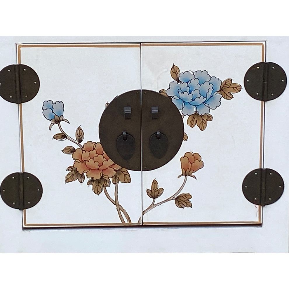 Chinese Off White Vinyl Moon Face Flower End Table Nightstand Hcs7130