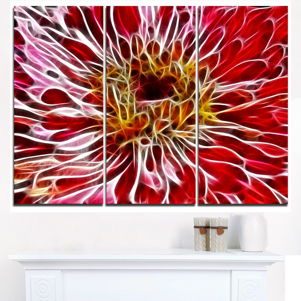 "Dark Red Digital Art Fractal Flower" Metal Wall Art, 3 Panels, 36"x28"