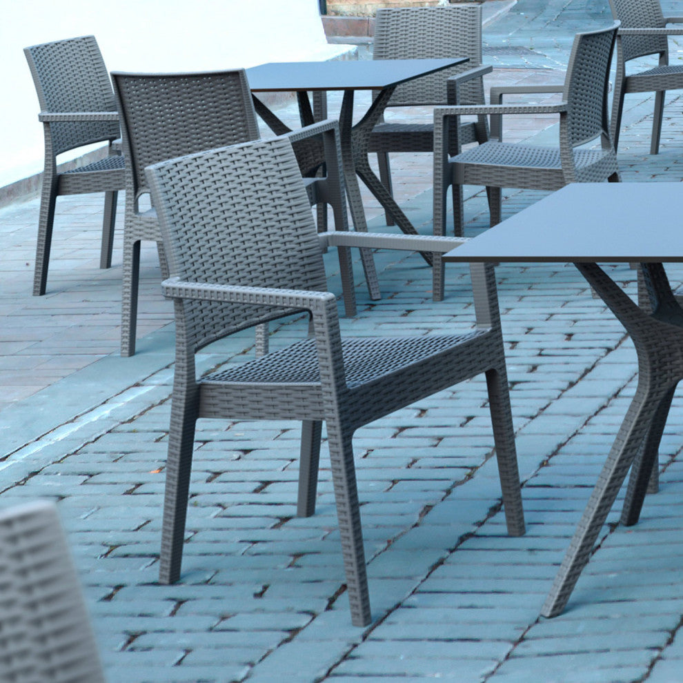 Ibiza Resin Wickerlook Dining Arm Chair, Dark Gray, Set of 2