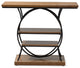 Vintage Walnut Brown Wood & Dark Bronze Finished Metal Circular Console Table