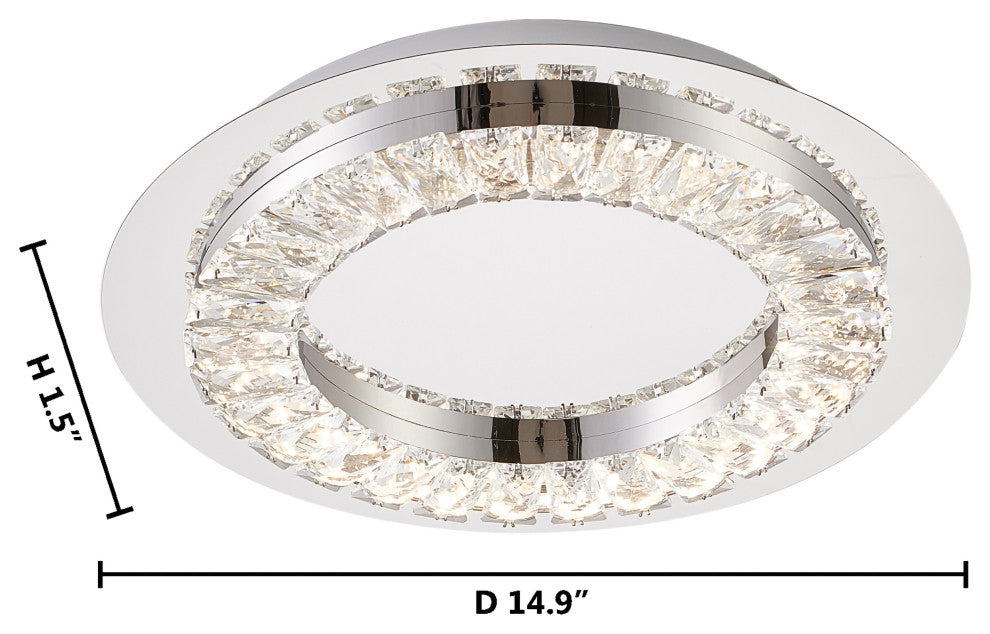 Clear Crystal LED Flush Mount With Stainless Steel Chrome Frame