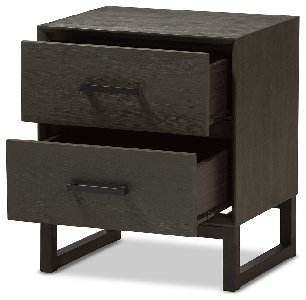 Parris Rustic Gray Wood and Black Metal 2-Drawer Nightstand