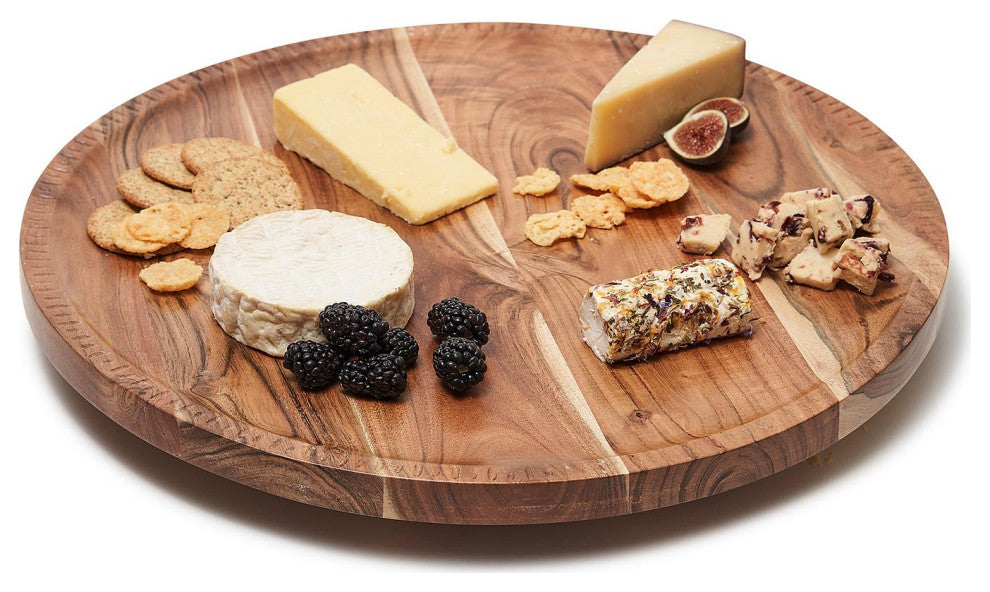 Two's Company Rotating Lazy Susan Charcuterie Board with Hand-Etched Border