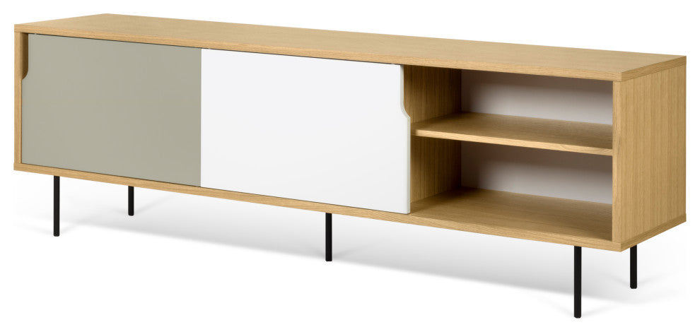 Dann 201 Sideboard With Wand Wood Legs, Oak / Pure White & Matte Grey, Lacquered Black Steel