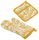 Mustard Damask Oven Mitt & Potholder Set