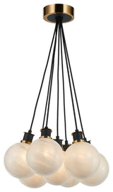 Gem - 7-Light Chandelier - Black - Brushed Brass - Blizzard Glass