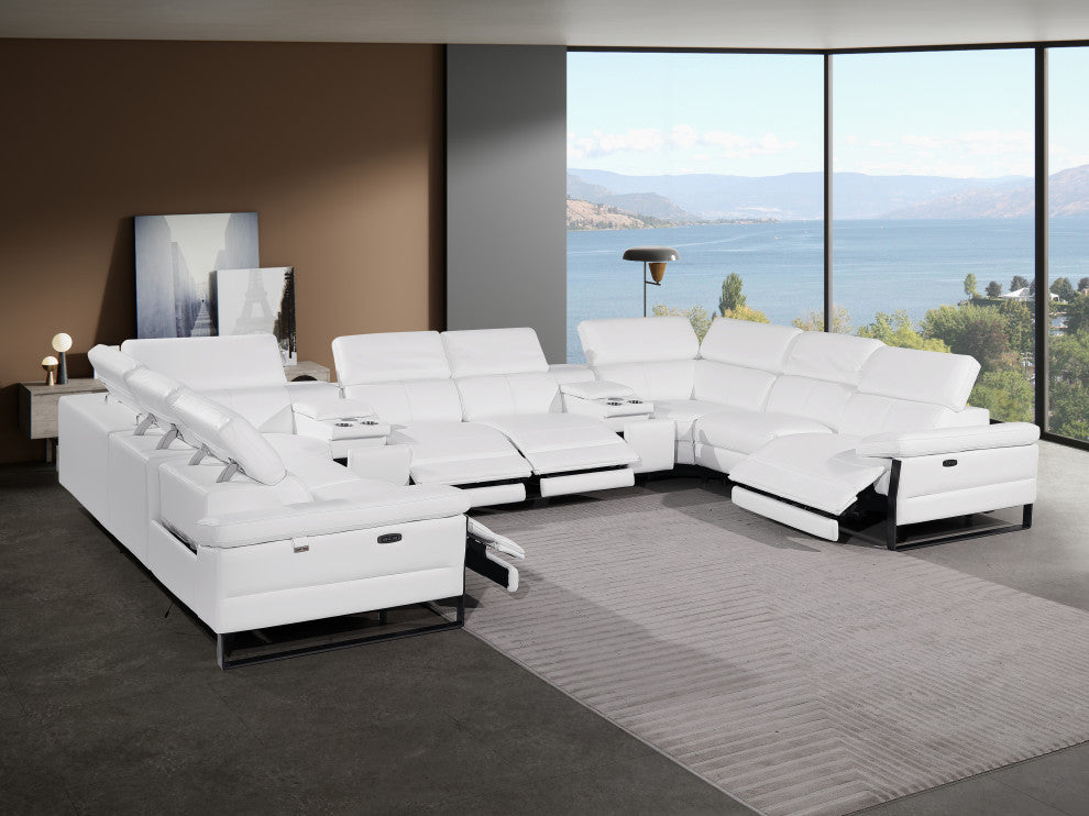 Antonio Italian Leather 10-Piece U-Shaped Power Reclining Sectional, White