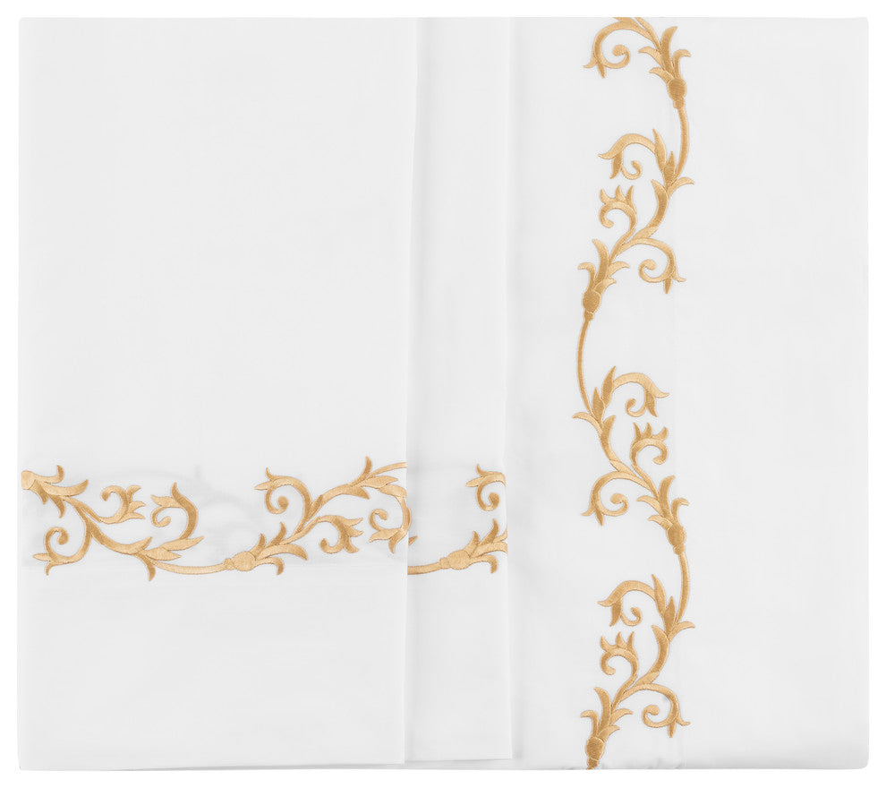 Tuscany Sheet Set, White With Gold Embroidery, Queen