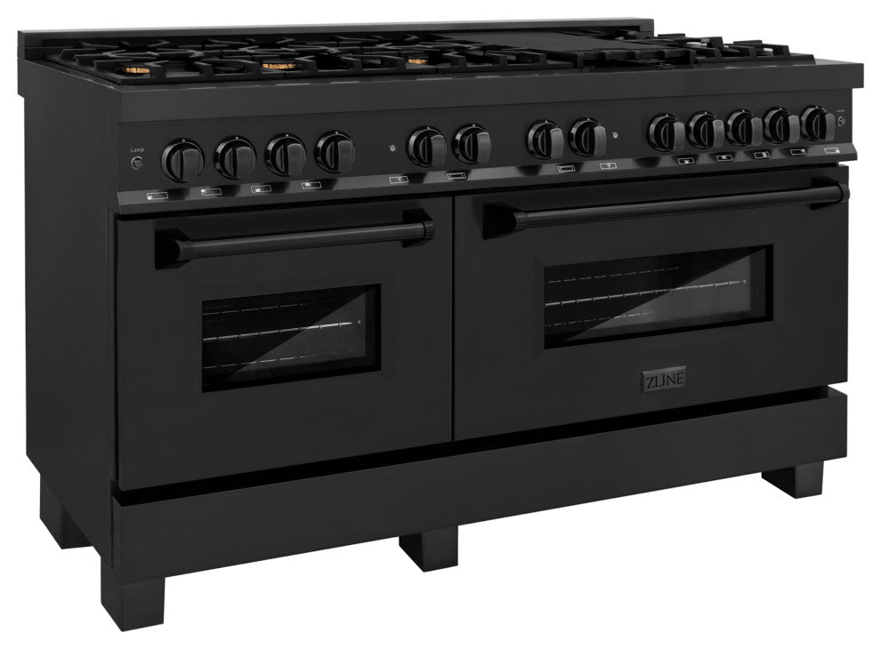 ZLINE Freestanding Range in Black Stainless Steel with Brass Burners (RAB-60)