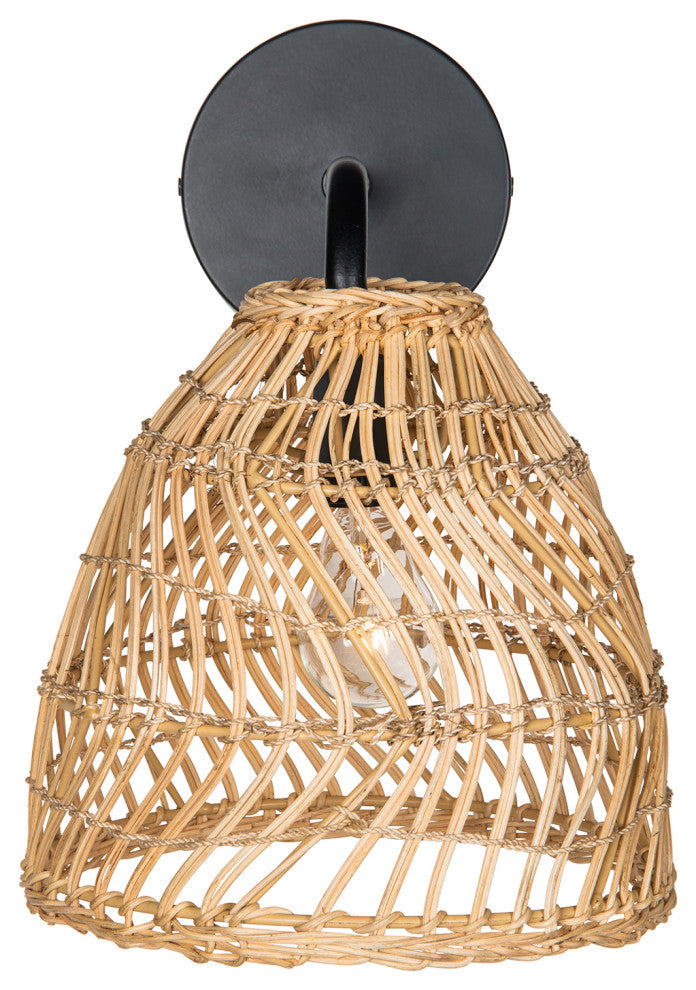 Luhu Open Weave Cane Rib Bell Sconce Wall Lamp, Natural