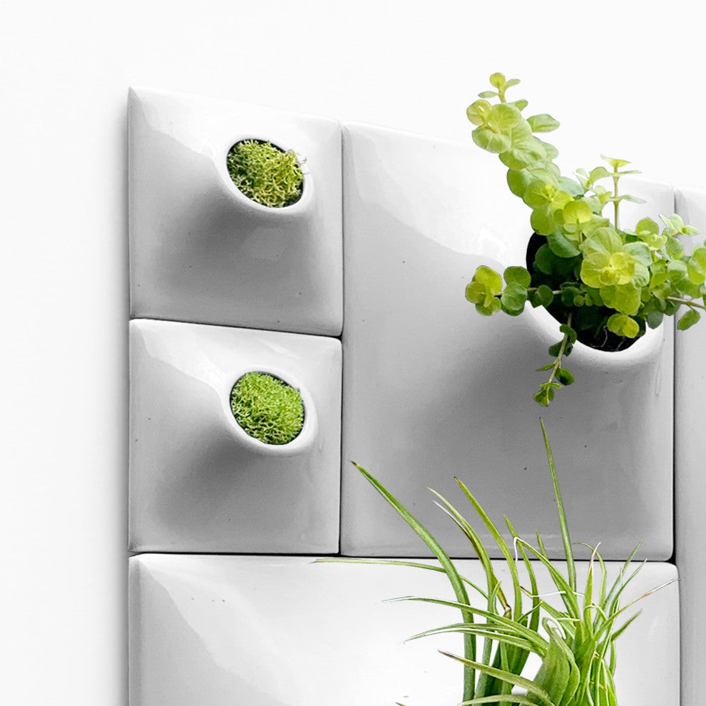 Modern Wall Planter Set, Node Living Wall, Ceramic, BS2, Light Gray