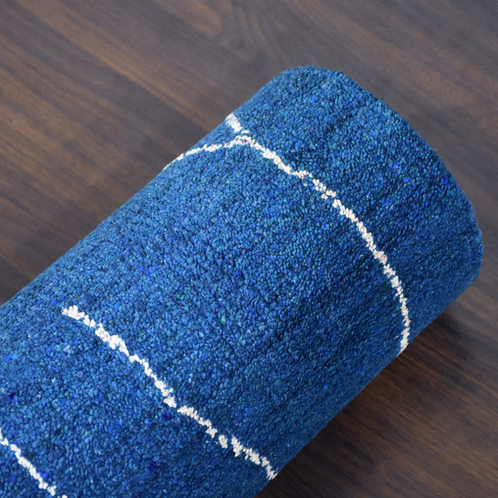 HAND KNOTTED LOOM SILK ECO-FRIENDLY RUGS-5'x8',Rectangle,Blue White,Contemporary