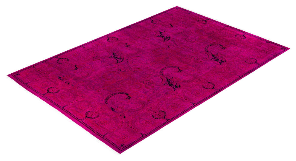 Overdyed One-of-a-Kind Hand-Knotted Area Rug Pink, 6' 1" x 9' 0"