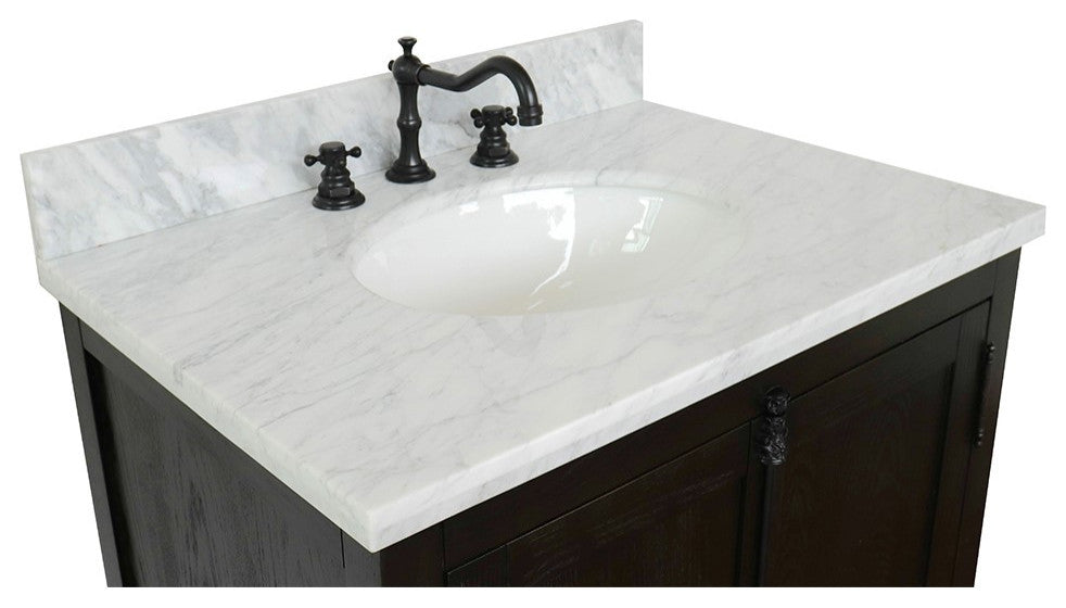 30" Single Vanity, Brown Ash, White Carrara Top, Oval Sink