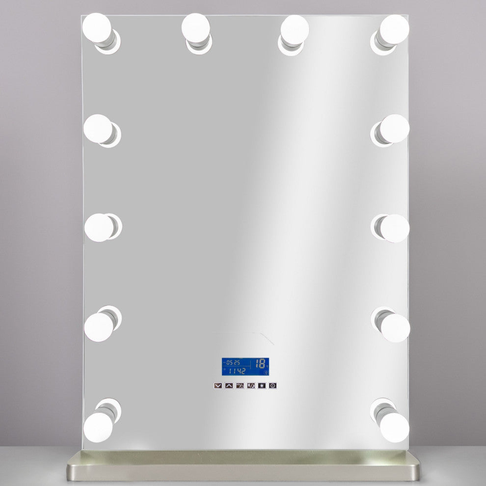 Gray Rectangular Glass and Metal Mirror With Stand