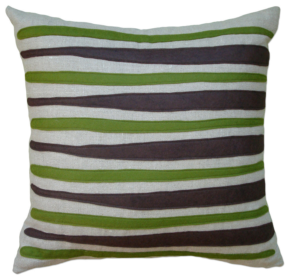 Felt Appliqu&eacute; Linen Pillow - Morris, Chocolate/Moss