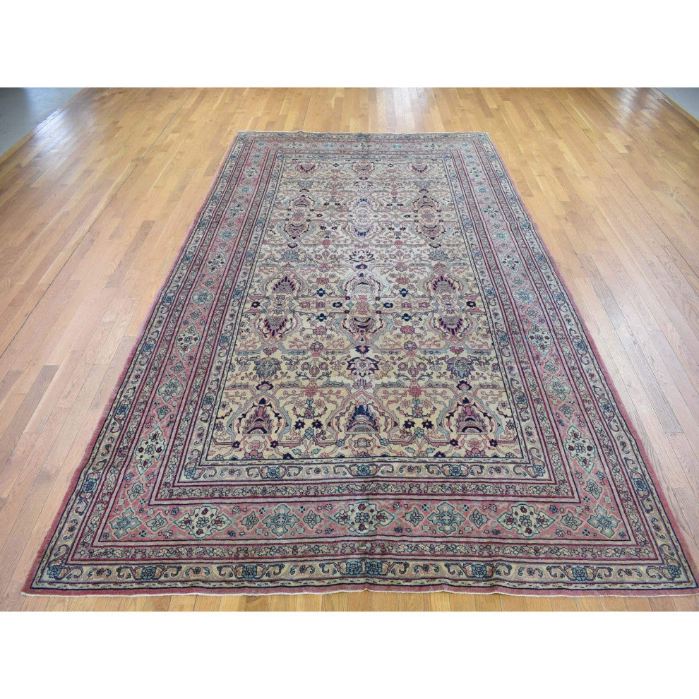 Beige Antique Turkish Sivas Mint Condition Clean and Soft Wool Rug 7'7" x 12'7"