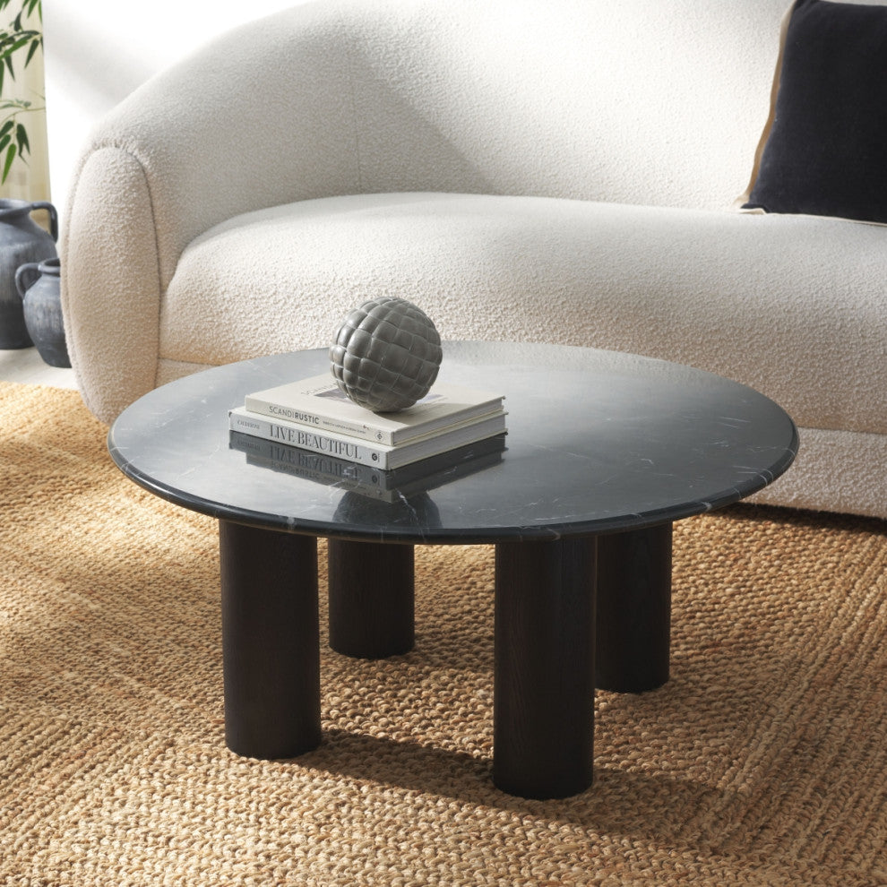 Safavieh Couture Tylee Round Marble Coffee Table, Black