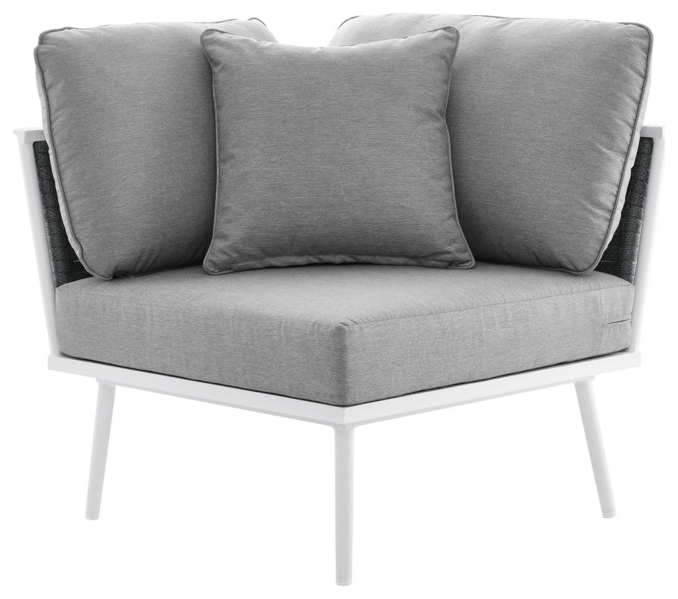 Outdoor Patio Aluminum Outdoor Patio Aluminum Small Sectional Sofa, White Gray